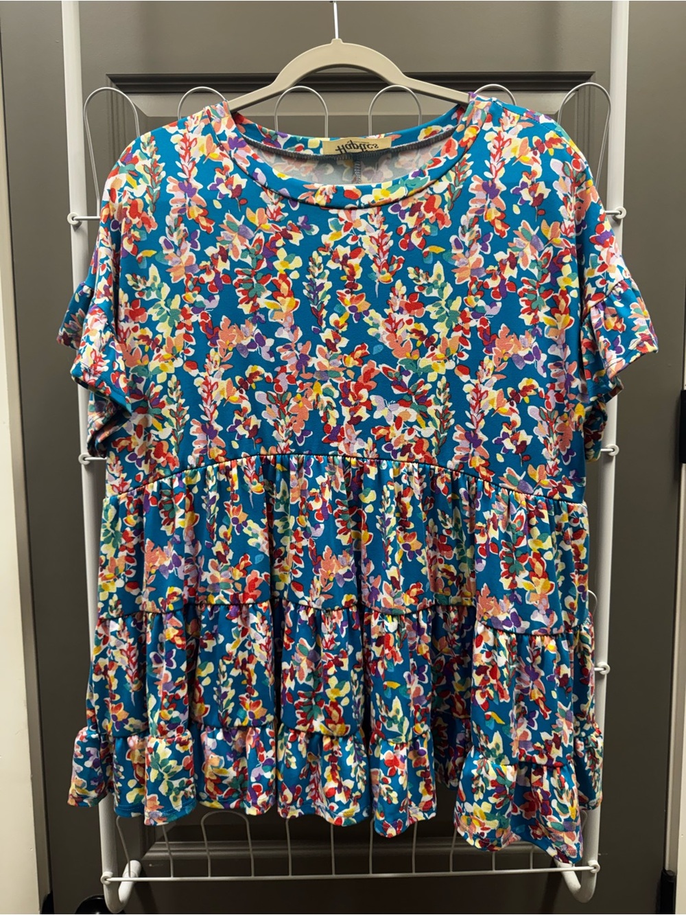 Women’s Teal Floral Tiered Blouse by Haptics
